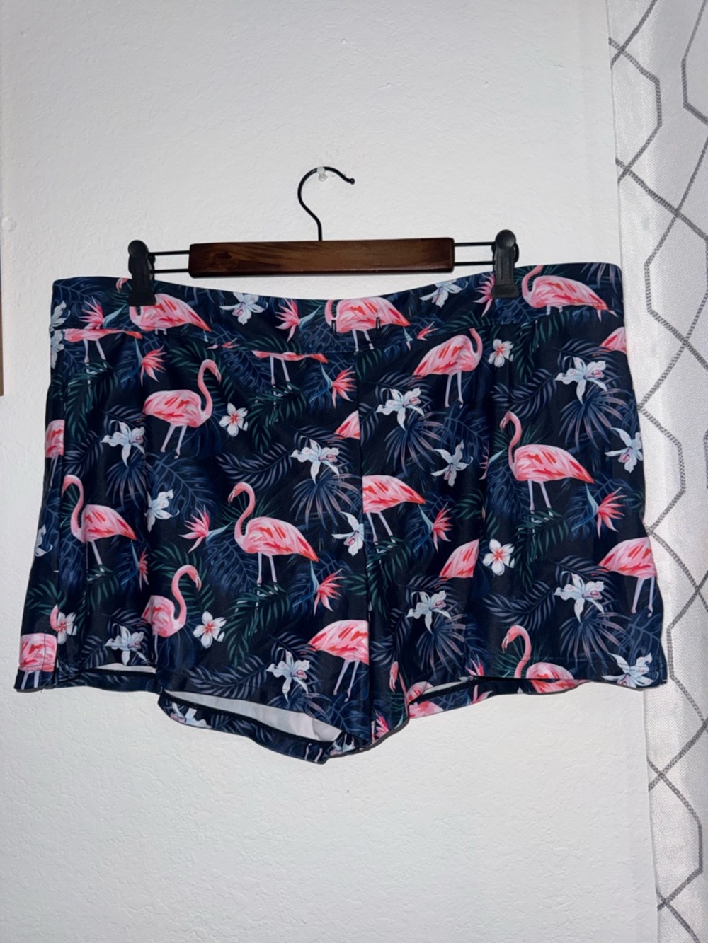 Tropical Flamingo Print Shorts - Navy & Pink